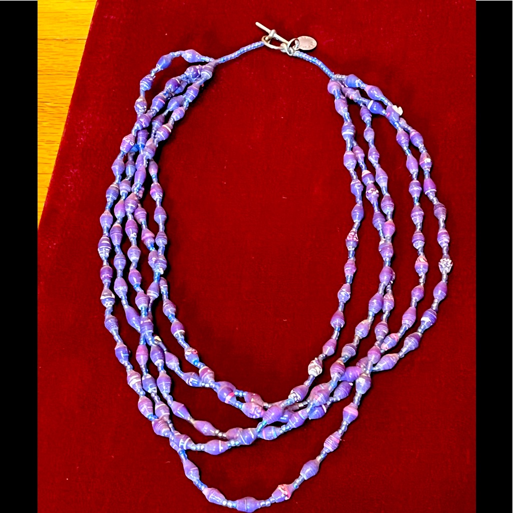 Multi Strand Purple Paper Bead Necklace From Bead For Life